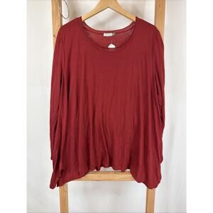 Chalet Made USA Red Long Sleeve Side Slits Flowy Tunic Top #1214 Size XL